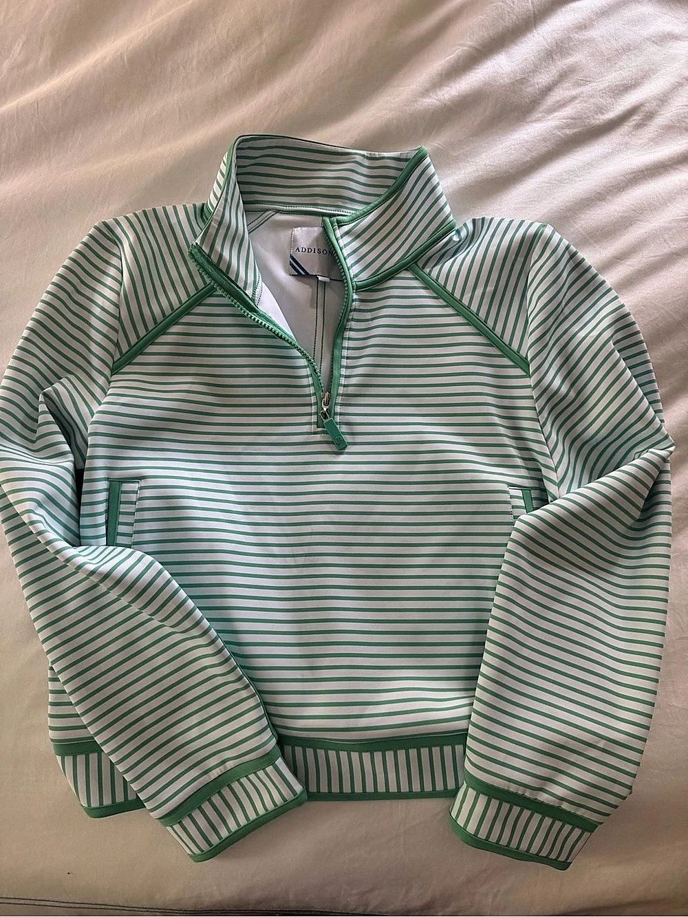 Addison Bay Scuba Light Bainbridge Quarter Zip Sweatshirt Green & White Medium